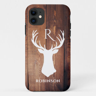 Rustikales Monogramm Holz gestylt Hirschantler Case-Mate iPhone Hülle