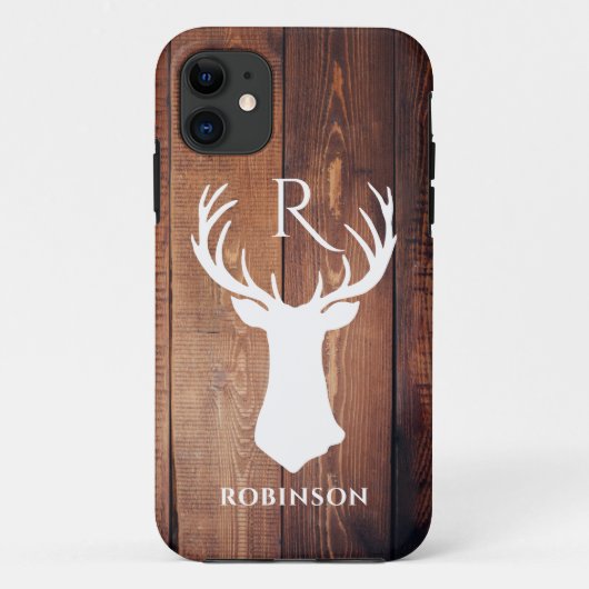 Rustikales Monogramm Holz gestylt Hirschantler Case-Mate iPhone Hülle (Rückseite)