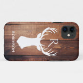 Rustikales Monogramm Holz gestylt Hirschantler Case-Mate iPhone Hülle (Rückseite (Horizontal))