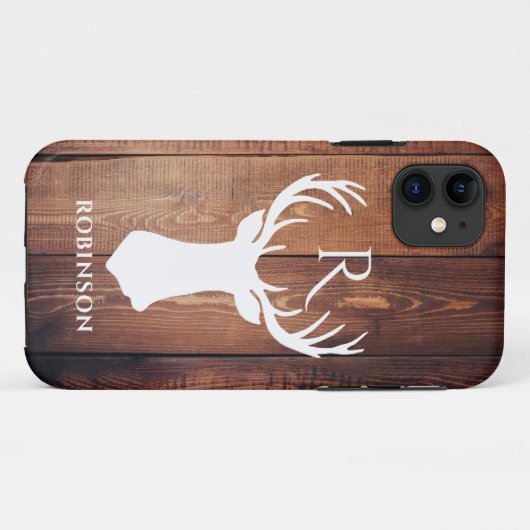 Rustikales Monogramm Holz gestylt Hirschantler Case-Mate iPhone Hülle (Rückseite (Horizontal))