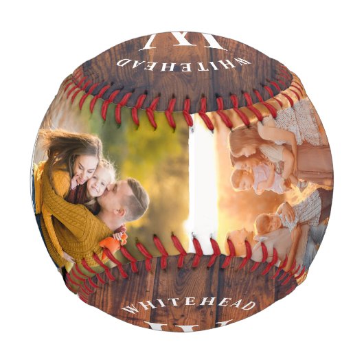 Rustikales Monogramm Holzfoto Collage Baseball (Rückseite)
