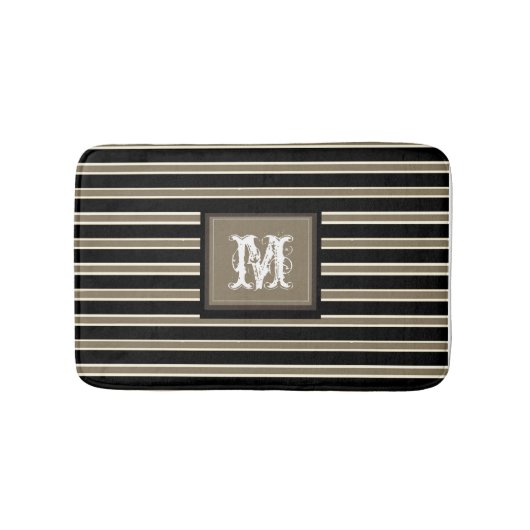 Rustikales Monogramm Initial Simple Modern Striped Badematte (Vorderseite)