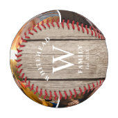 Rustikales Monogramm Leichtholz FotoCollage Baseba Baseball (Vorderseite Links)