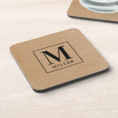 Rustikales Monogramm moderner Familienname Getränkeuntersetzer (Linke Seite)