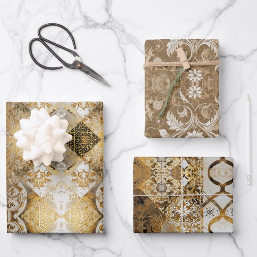 Rustikales Monogramm-Muster: Tan & Cream Style Geschenkpapier Set (Vorderseite)