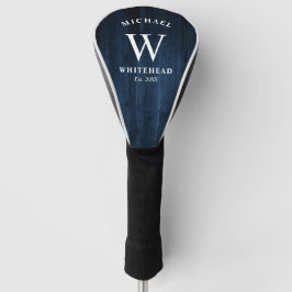 Rustikales Monogramm Navy Blue Wood Golf Headcover