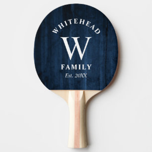 Rustikales Monogramm Navy Blue Wood Tischtennis Schläger