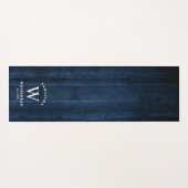Rustikales Monogramm Navy Blue Wood Yogamatte (Rückseite (Horizontal))