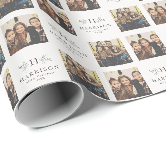 Rustikales Monogramm personalisiertes Foto Geschenkpapier (Rolleneckpunkt)