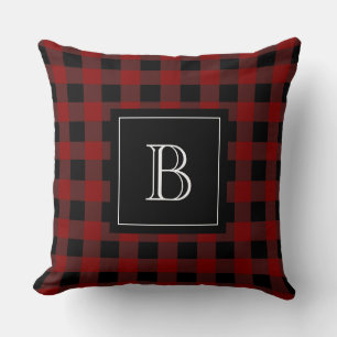 Rustikales Monogramm Rot Schwarz Büffel Karo Karie Kissen