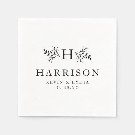 Rustikales monogramm Schwarz-Weiß-Hochzeitdatum Serviette (Vorderseite)