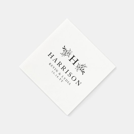 Rustikales monogramm Schwarz-Weiß-Hochzeitdatum Serviette (Ecke)