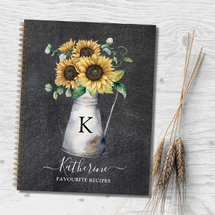 Rustikales Monogramm Sonnenblume Schwarzes Rezeptb Notizblock