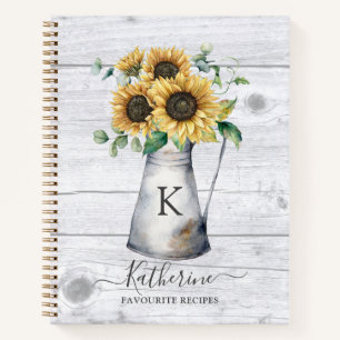 Rustikales Monogramm-Sonnenblumen-Rezept-Kochbuch Notizblock