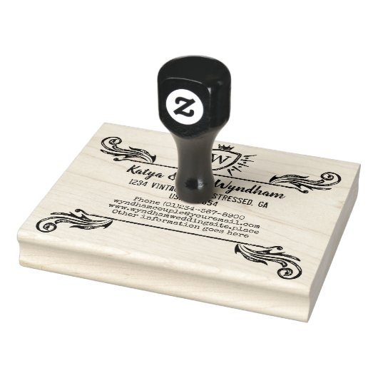 Rustikales Monogramm Vintage-Ornament Schild-Logo Gummistempel (Stempel)