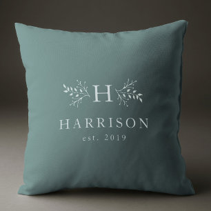 Rustikales Monogramm weiches Blau personalisierter Kissen