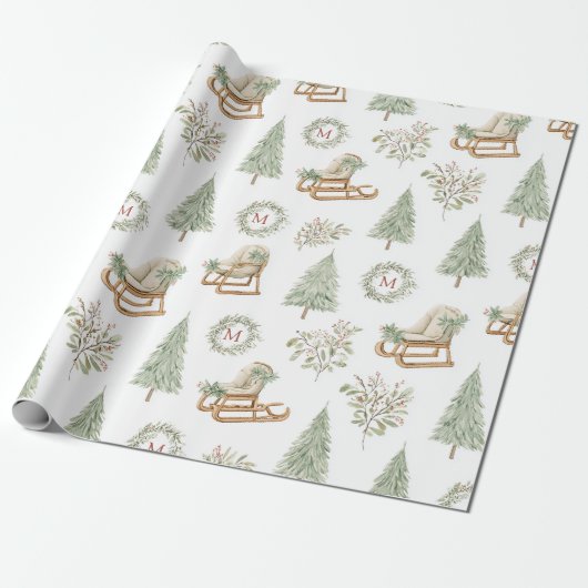Rustikales Monogran Woodland Geschenkpapier (Ungerollt)