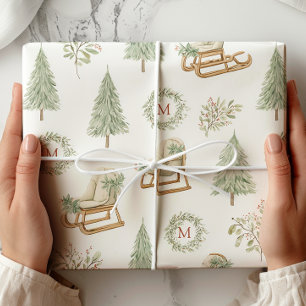 Rustikales Monogran Woodland Geschenkpapier