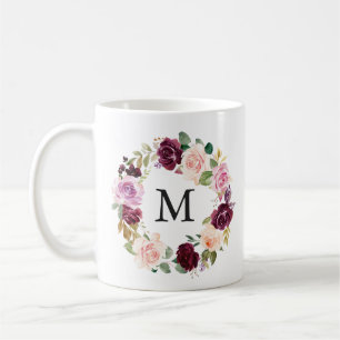 Rustikales Moody Floral Wreath Monogramm Kaffeetasse