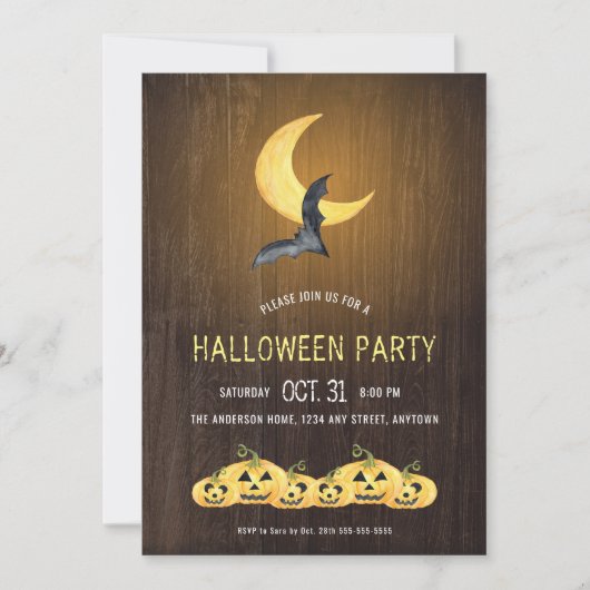 Rustikales Moonlight-Halloween-Party Einladung (Vorderseite)