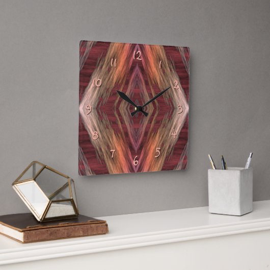 Rustikales Mosaik American Native Indian Cabin Pat Quadratische Wanduhr (Büro)