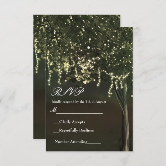 Rustikales Mossy Lighted Tree Wedding RSVP (Vorne/Hinten)