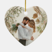 Rustikales Mr. und Mrs. Wedding Foto Keramik Ornament (Hinten)