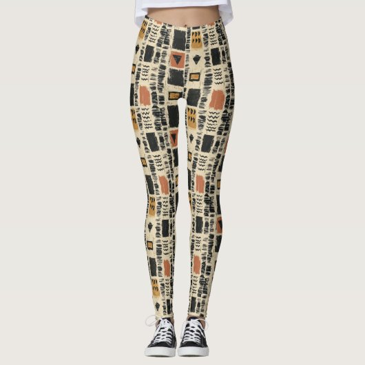 Rustikales Mudcloth-Geometrisches Muster (2) Leggings (Vorderseite)