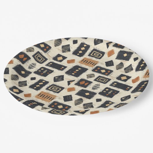 Rustikales Mudcloth-Geometrisches Muster (2) Pappteller (Schrägansicht)