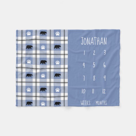 Rustikales Muster aus blauem und weißem Bären Fleecedecke (Vorderseite (Horizontal))