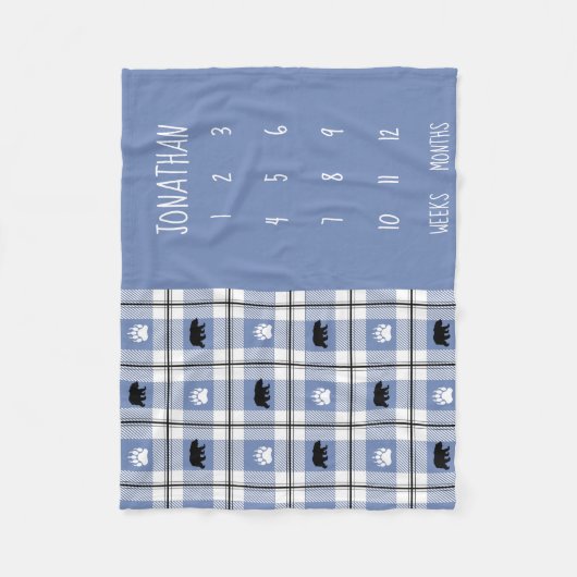 Rustikales Muster aus blauem und weißem Bären Fleecedecke (Vorderseite)