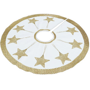 Rustikales Muster aus goldenen Sternen auf Weiß Polyester Weihnachtsbaumdecke