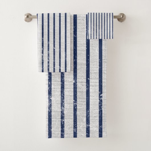 Rustikales Muster für graue Linen und blaue Streif Badhandtuch Set (Insitu)