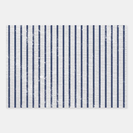 Rustikales Muster für graue Linen und blaue Streif Geschenkpapier Set (Vorderseite 2)