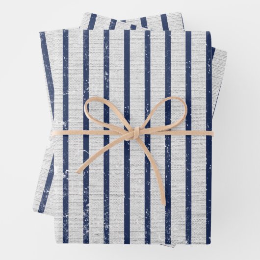 Rustikales Muster für graue Linen und blaue Streif Geschenkpapier Set (Beispiel)