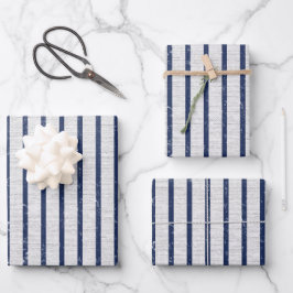 Rustikales Muster für graue Linen und blaue Streif Geschenkpapier Set
