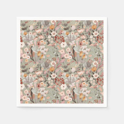 Rustikales Muster Taupe Floral Boho Botanisches Mu Serviette (Vorderseite)