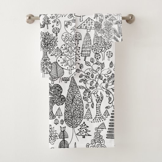 Rustikales Muster von Boho Black und White Tree Badhandtuch Set (Insitu)