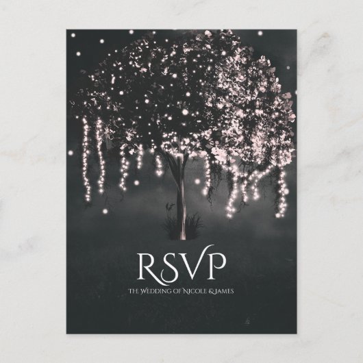 Rustikales Nachtmosse Tree Lights Wedding RSVP Einladungspostkarte (Vorderseite)