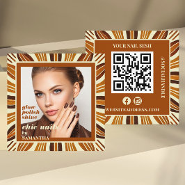 Rustikales Nail Salon Business Foto Social & QR Co Quadratische Visitenkarte