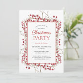 Rustikales Natural Red Berry Christmas Party Einladung (Stehend Vorderseite)