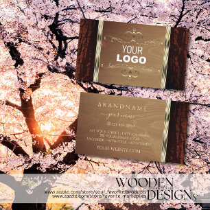 Rustikales Naturbaum Bark Grain Gold Border Logo Visitenkarte