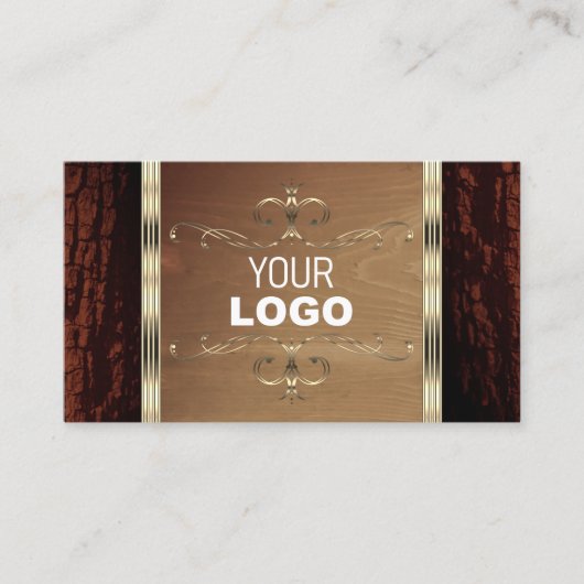 Rustikales Naturbaum Bark Grain Gold Border Logo Visitenkarte (Vorderseite)