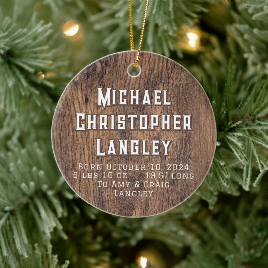 Rustikales Naturwald Land Geburtsdetails Urlaub Keramik Ornament (Baum)