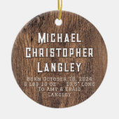 Rustikales Naturwald Land Geburtsdetails Urlaub Keramik Ornament (Vorne)