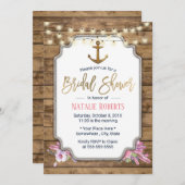 Rustikales Nautic Gold Anker Holz Brautparty Einladung (Vorne/Hinten)
