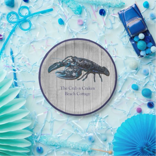 Rustikales Nautic Navy Hummer Küste Grau Holz Pappteller (Party)