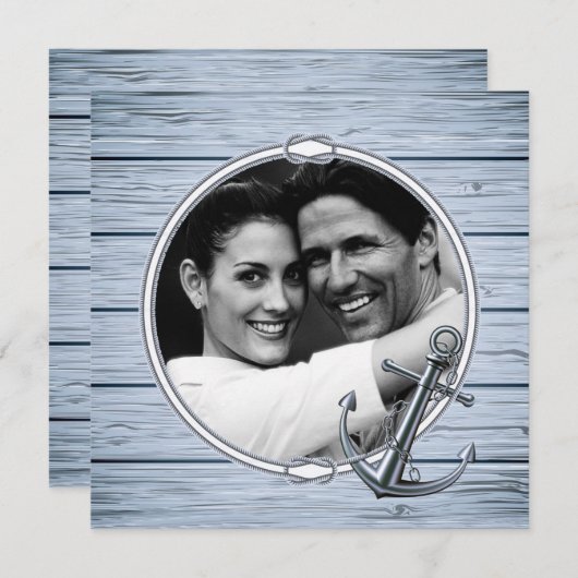 Rustikales Nautical Anchor Wood Foto Save the Date (Vorne/Hinten)