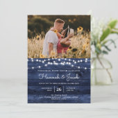 Rustikales Navy Blauer Bartholz Streichelleuchten  Einladung (Stehend Vorderseite)