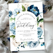 Rustikales Navy Blue All in 1 Budget QR Code Hochz Einladung